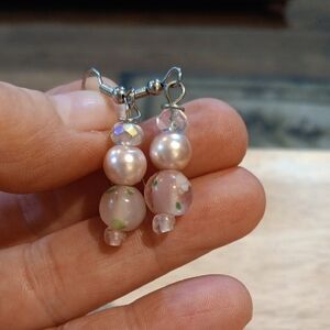 2/$7 Handmade Pink Faux Pearl Beaded Earrings
